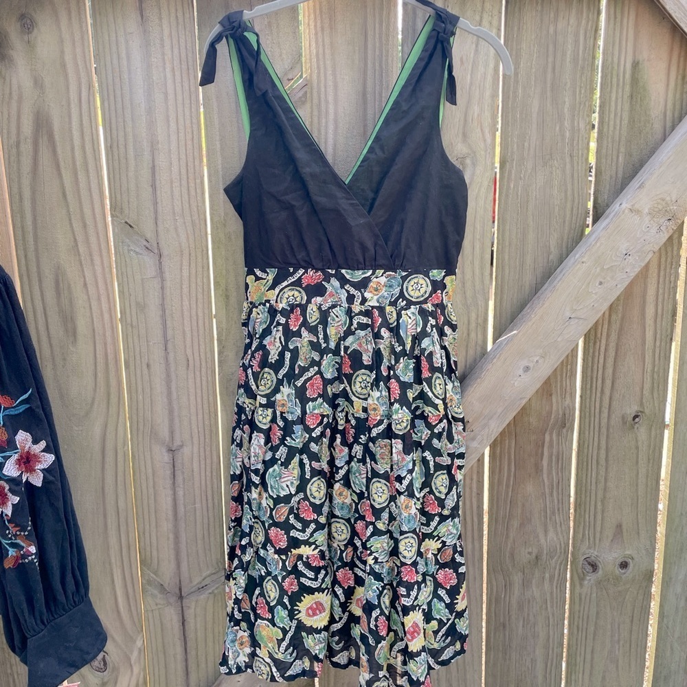 Vintage Maeve for Anthropologie Travel Destination Printed Flowy Mini Dress